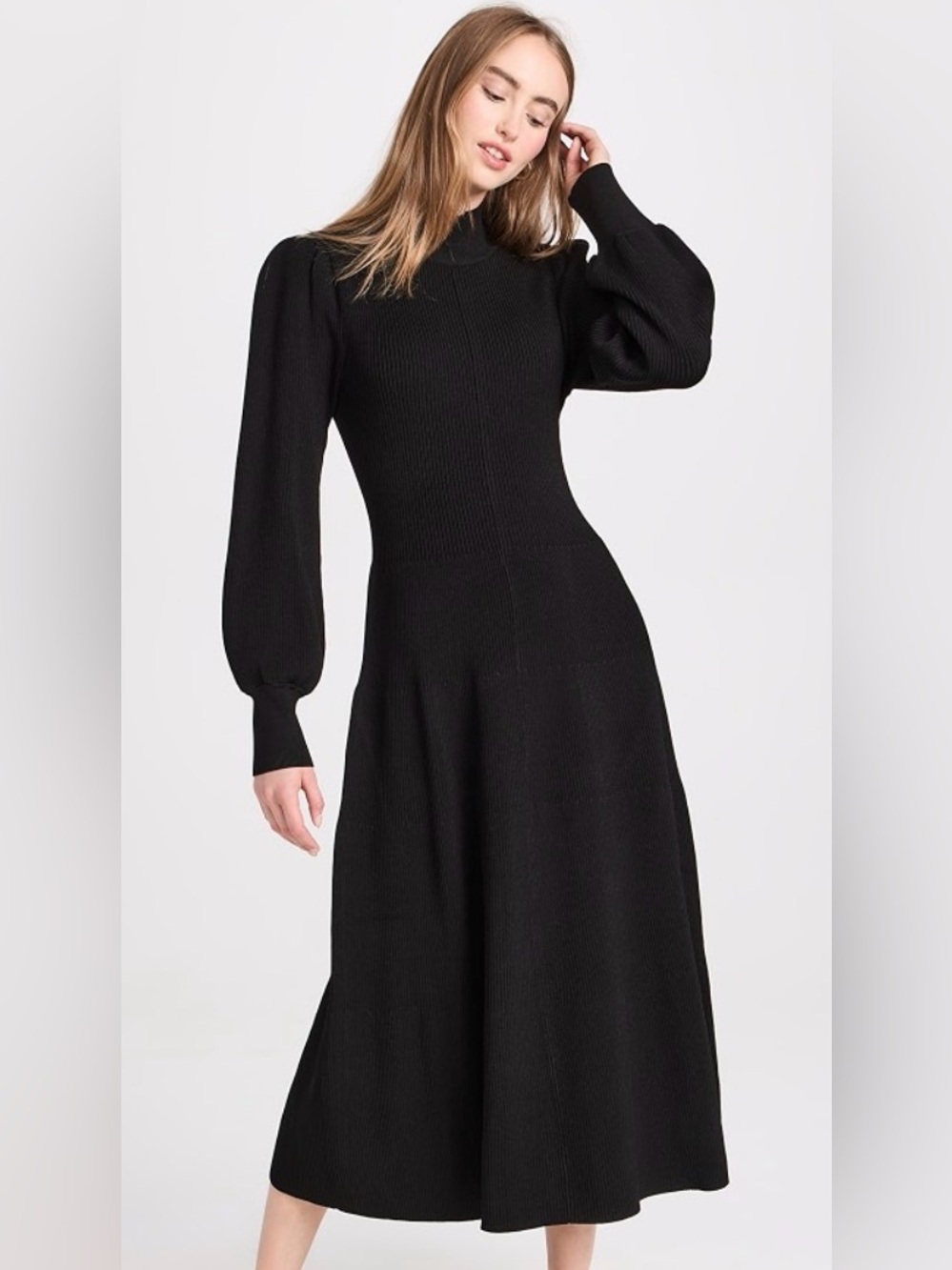 Hill House Persephone Black Long Sleeve Knit Midi Sweater Dress
